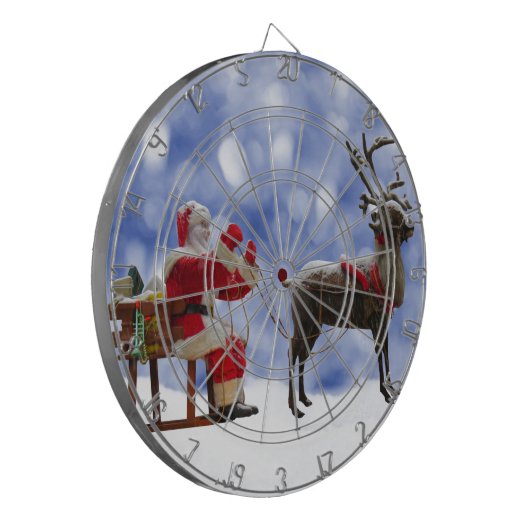 Kerstmis Santa Rendier Sledging Sneeuw Dartbord (Voorkant Links)