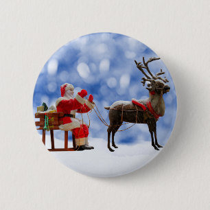 Kerstmis Santa Rendier Sledging Sneeuw Ronde Button 5,7 Cm