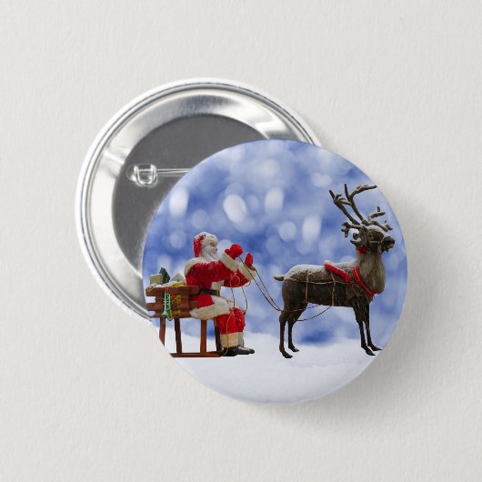 Kerstmis Santa Rendier Sledging Sneeuw Ronde Button 5,7 Cm (Voorkant /achterkant)