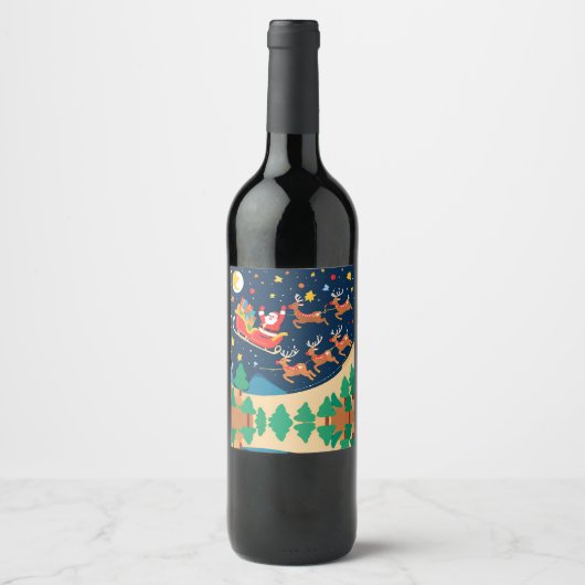 Kerstmis Santa rendieren komen naar de stad Wijn Etiket (Voorkant)
