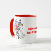 Kerstmis Santa Riding Eenhoorn Xmas Rainbow Red Mok (Voorkant links)