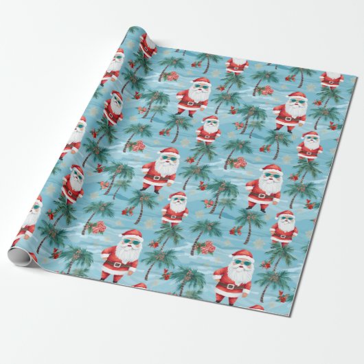 Kerstmis Santa Tropical Beach Cadeaupapier (Uitgerold)