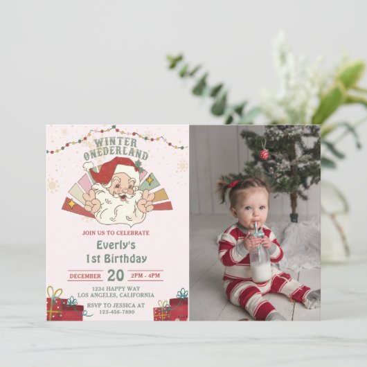 Kerstmis Santa Winter Onederland Verjaardag Foto Kaart (Staand voorkant)