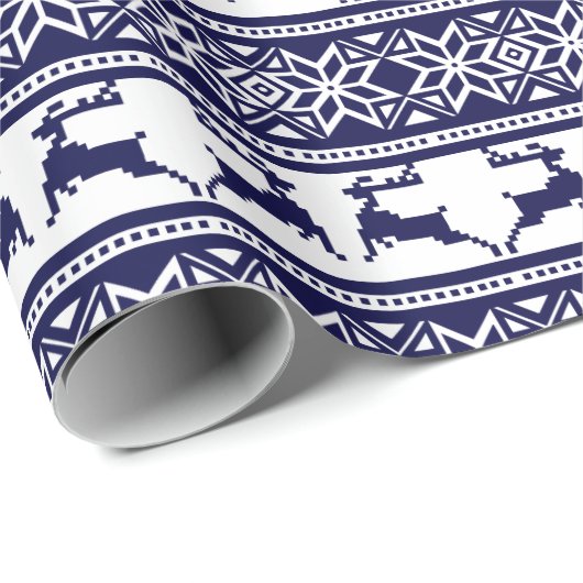 Kerstmis, Scandinavische Folk Blue en White Cadeaupapier (Rol Hoek)