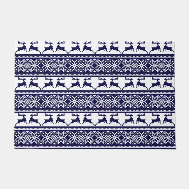 Kerstmis, Scandinavische Folk Blue en White Deurmat (Voorkant)