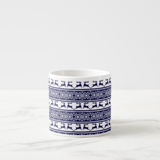 Kerstmis, Scandinavische Folk Blue en White Espresso Kop (Voorkant)
