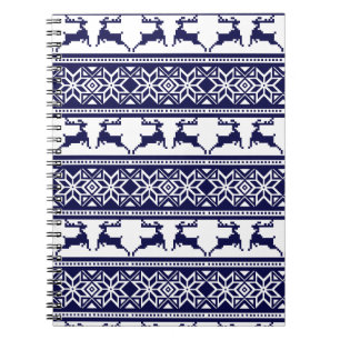 Kerstmis, Scandinavische Folk Blue en White Notitieboek