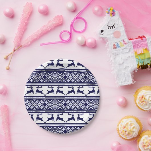 Kerstmis, Scandinavische Folk Blue en White Papieren Bordje (Feest)