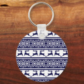 Kerstmis, Scandinavische Folk Blue en White Sleutelhanger (Voorkant)
