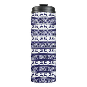Kerstmis, Scandinavische Folk Blue en White Thermosbeker