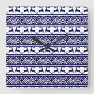 Kerstmis, Scandinavische Folk Blue en White Vierkante Klok