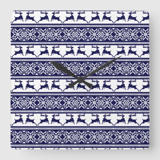 Kerstmis, Scandinavische Folk Blue en White Vierkante Klok (Voorkant)