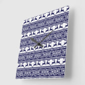 Kerstmis, Scandinavische Folk Blue en White Vierkante Klok (Hoek)