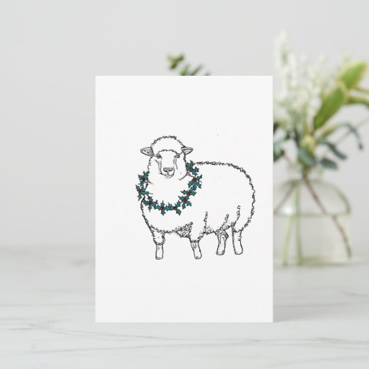 Kerstmis Schaap met Holly Feestdagenkaart (Staand voorkant)