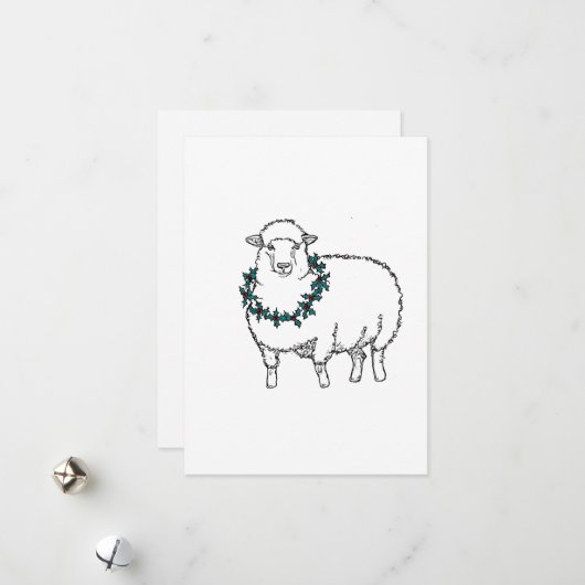 Kerstmis Schaap met Holly Feestdagenkaart (Voorkant / Achterkant in situ)