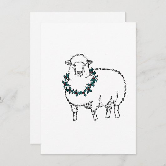 Kerstmis Schaap met Holly Feestdagenkaart (Voorkant / Achterkant)