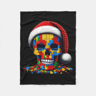 Kerstmis Schedel Kerstman Hoed Blok Bakstenen Mast Fleece Deken
