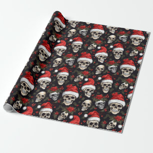Kerstmis Schedel Kerstman Hoed Gotisch Patroon Cadeaupapier