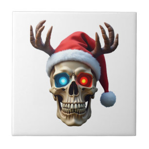 Kerstmis Schedel met Santa Hoed en Geweien Mystic Tegeltje