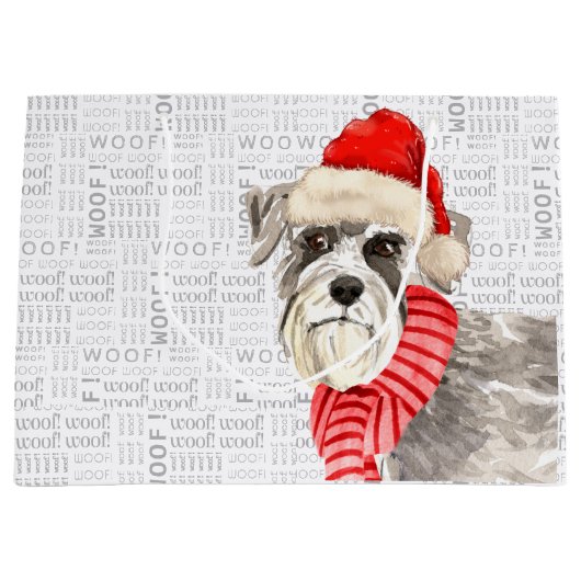 Kerstmis Schnauzer Dog Wof Words Holiday Groot Cadeauzakje (Voorkant)