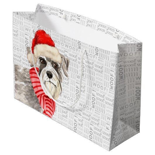 Kerstmis Schnauzer Dog Wof Words Holiday Groot Cadeauzakje (Achterkant Gekanteld)