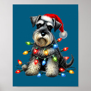 Kerstmis Schnauzer Hond Kerstmuts Xmas Licht Vakan Poster