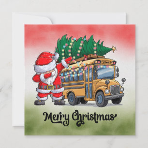 Kerstmis schoolbus voor chauffeur feestdagenkaart