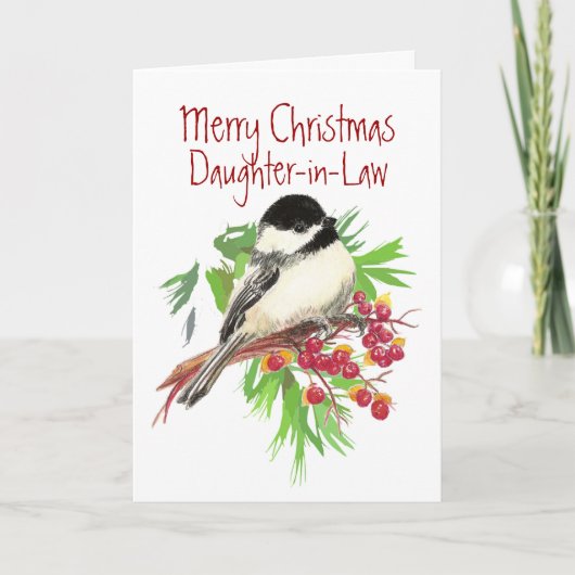 Kerstmis, Schoondochter, Chickadee Vogel, Tuin Feestdagen Kaart (Voorkant)