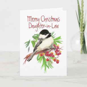 Kerstmis, Schoondochter, Chickadee Vogel, Tuin Feestdagen Kaart