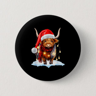 Kerstmis Schotse Hoogland Koe Gewikkeld In Kerstmi Ronde Button 5,7 Cm