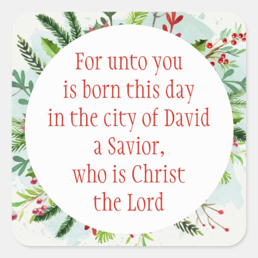 Kerstmis Schrift Lucas 2:11 Waterverf Bloemen Ar Vierkante Sticker (Voorkant)