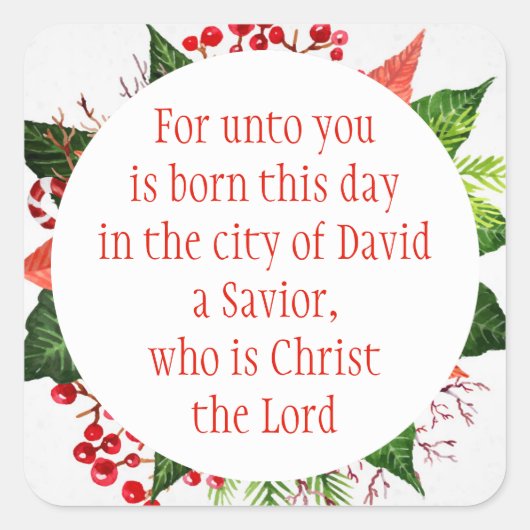 Kerstmis Schrift Lucas 2:11 Waterverf Bloemen Vierkante Sticker (Voorkant)
