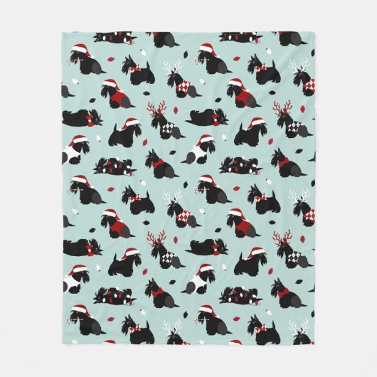 Kerstmis, Scottish Terrier Blue Fleece Deken (Voorkant)