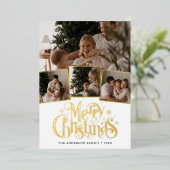 Kerstmis Script Foto Collage Folie Feestdagenkaart (Staand Voorkant)