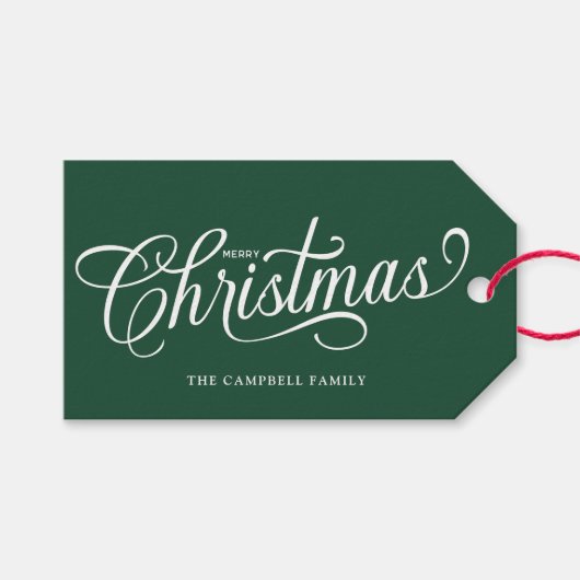Kerstmis Script Groene Cadeaulabel (Voorkant (Horizontaal))
