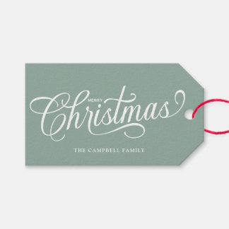 Kerstmis Script Sage Groen Cadeaulabel