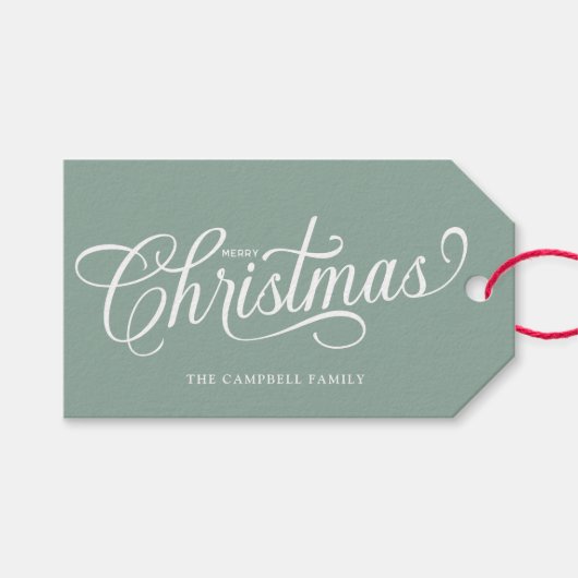 Kerstmis Script Sage Groen Cadeaulabel (Voorkant (Horizontaal))