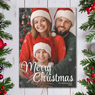 Kerstmis Script Tekst Overlay Familie Foto Feestdagenkaart
