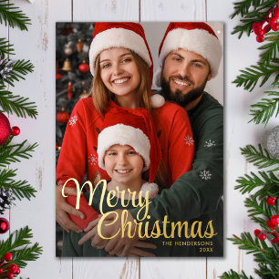 Kerstmis Script Tekst Overlay Familie Foto Folie Feestdagenkaart