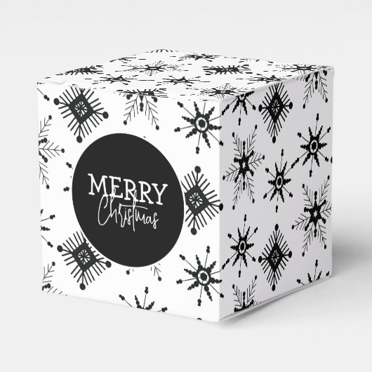 Kerstmis Script Zwarte Sneeuwvlokken Bedankdoosjes (Voorkant Zijde)