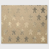 Kerstmis Sepia Gold Gingerbrood Man Kraft Cadeaupapier (Vlak)