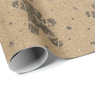 Kerstmis Sepia Gold Gingerbrood Man Kraft Cadeaupapier