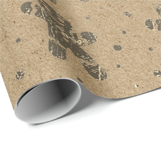 Kerstmis Sepia Gold Gingerbrood Man Kraft Cadeaupapier (Rol Hoek)