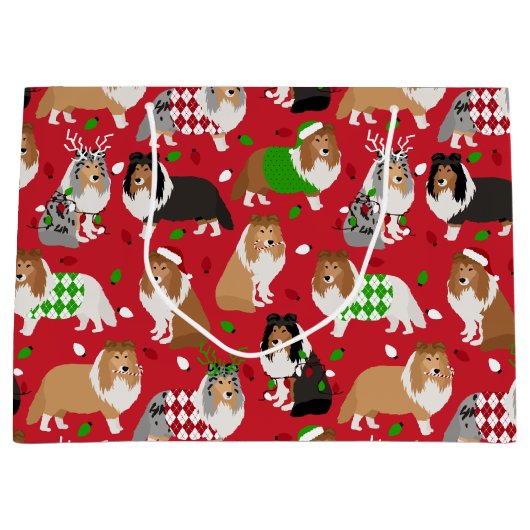 Kerstmis Sheltie Shetland Sheepdog Groot Cadeauzakje (Voorkant)