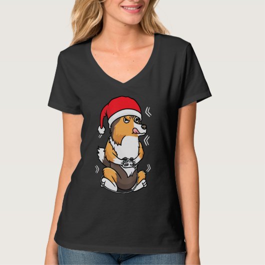 Kerstmis Shetland Sheepdog Sheltie Dog Gamer Vide T-shirt (Voorkant)