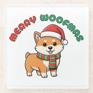 Kerstmis Shiba Inu Onderzetter: Prettig Woefmas Glazen Onderzetter