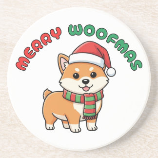 Kerstmis Shiba Inu Onderzetter: Prettig Woefmas Zandsteen Onderzetter
