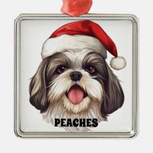 KERSTMIS SHIH TZU HOND MET KERSTMUTS METALEN ORNAMENT
