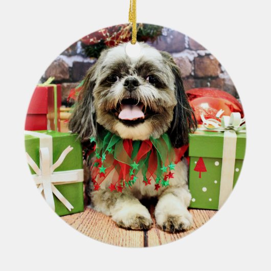 Kerstmis - Shih Tzu - Jake Keramisch Ornament (Achterkant)