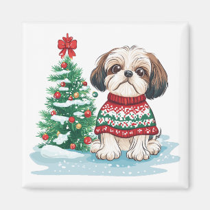 Kerstmis Shih Tzu Kerstman Hond Magneet